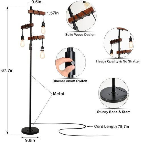 Dimmable Industrial 3-Light Tree Floor Lamp