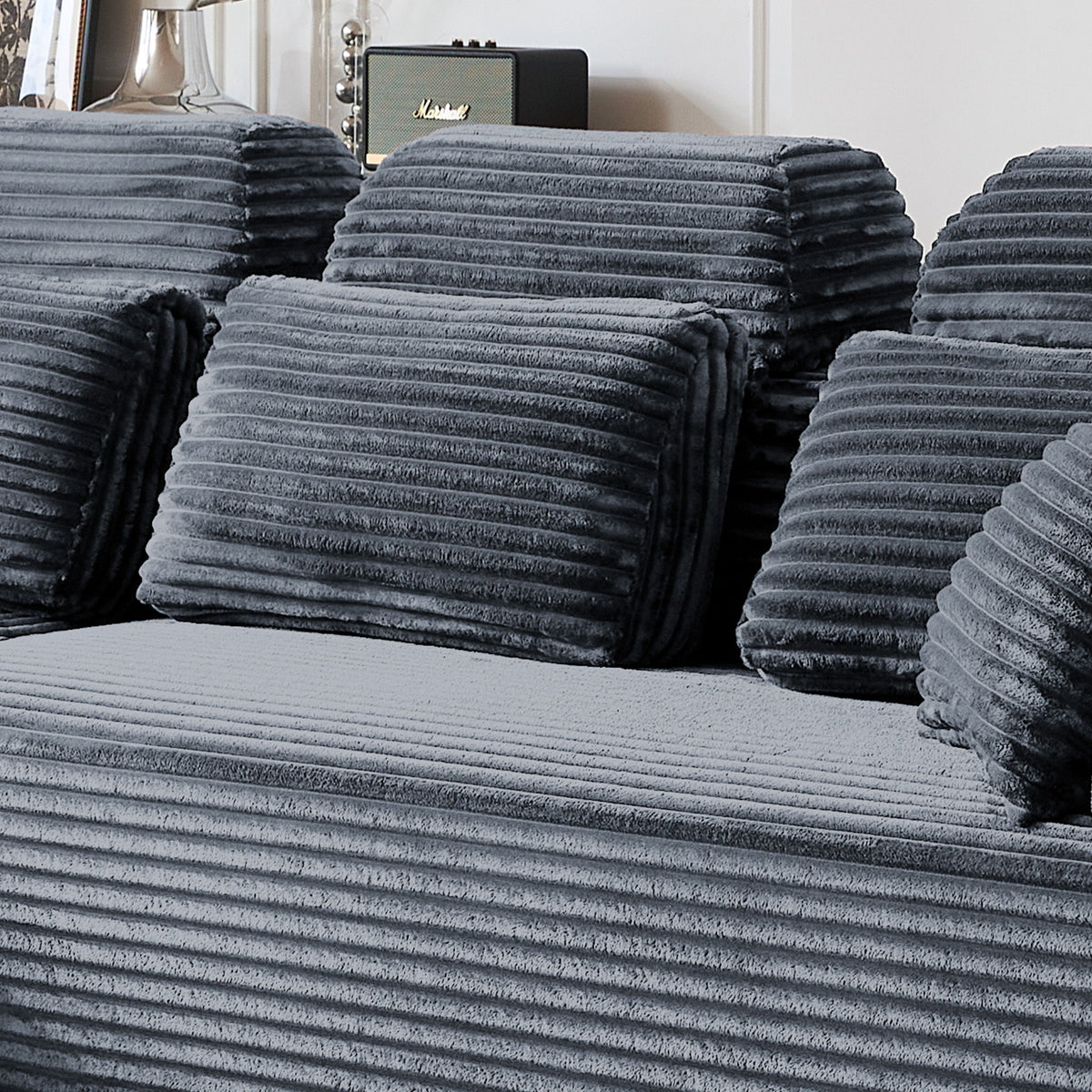 Sectional Sleeper Sofa & Storage Pockets, Modular Couch With Throw Pillows For Living Room