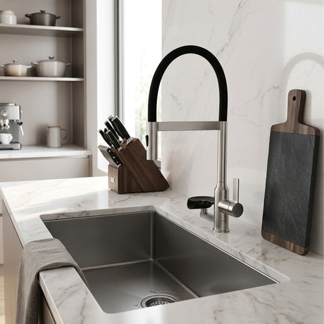 Kitchen Faucet With Magnetic Pull Out Sprayer, 360 Degree Swivel Single Handle High Arc Kitchen Sink Faucet With Glass Rinser - Brushed Nickel