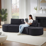 V - Shaped Modular Sofa Set & 3 Pillows And 2 Curved Ottomans For Living Rooms - Black