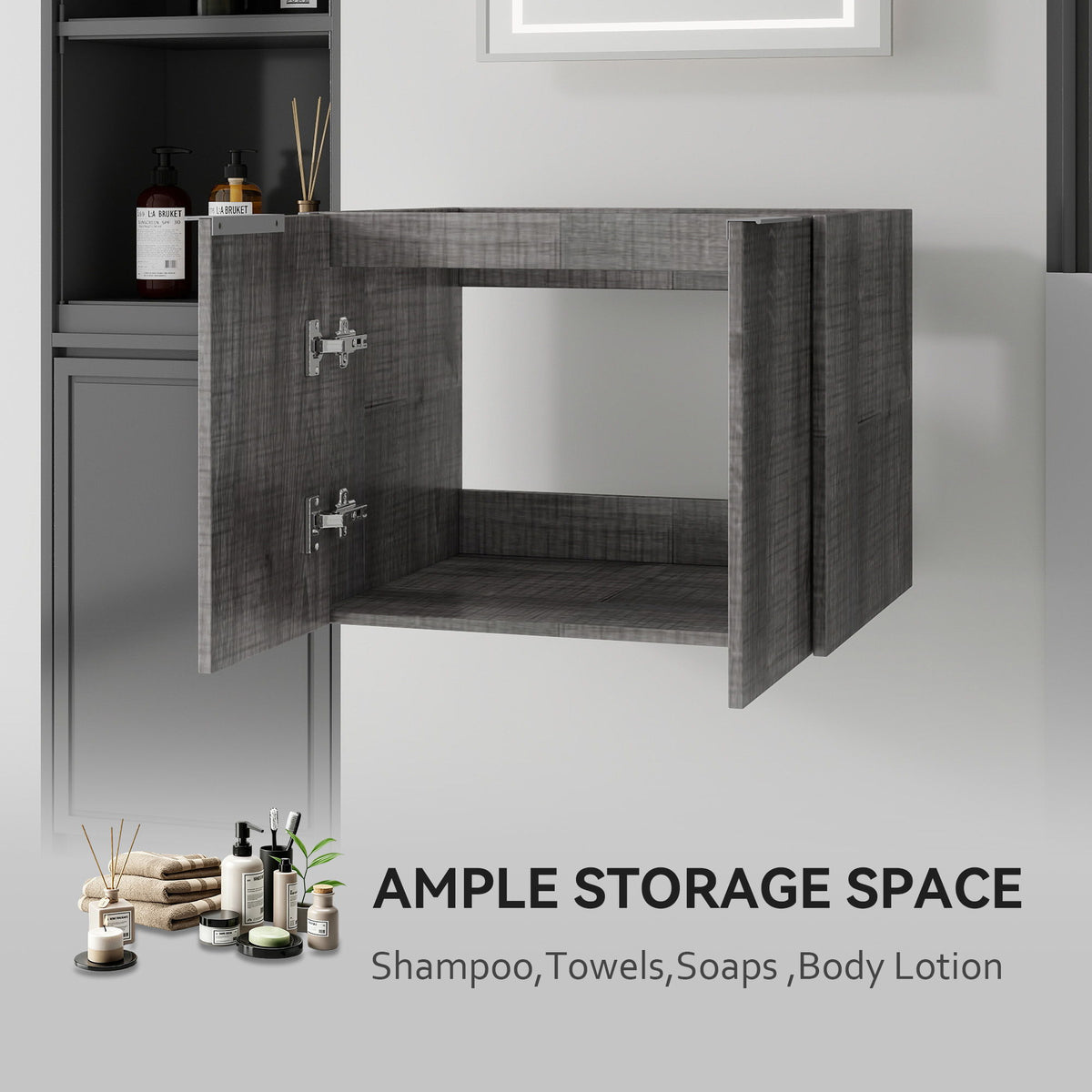 Floating Bathroom Vanity Cabinet With Soft Close Double Doors, Spacious Interior Storage, Wall Mounted, Cabinet Only