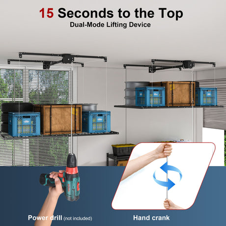 Overhead Garage Storage Rack For High Ceilings & Safety Lock - Black