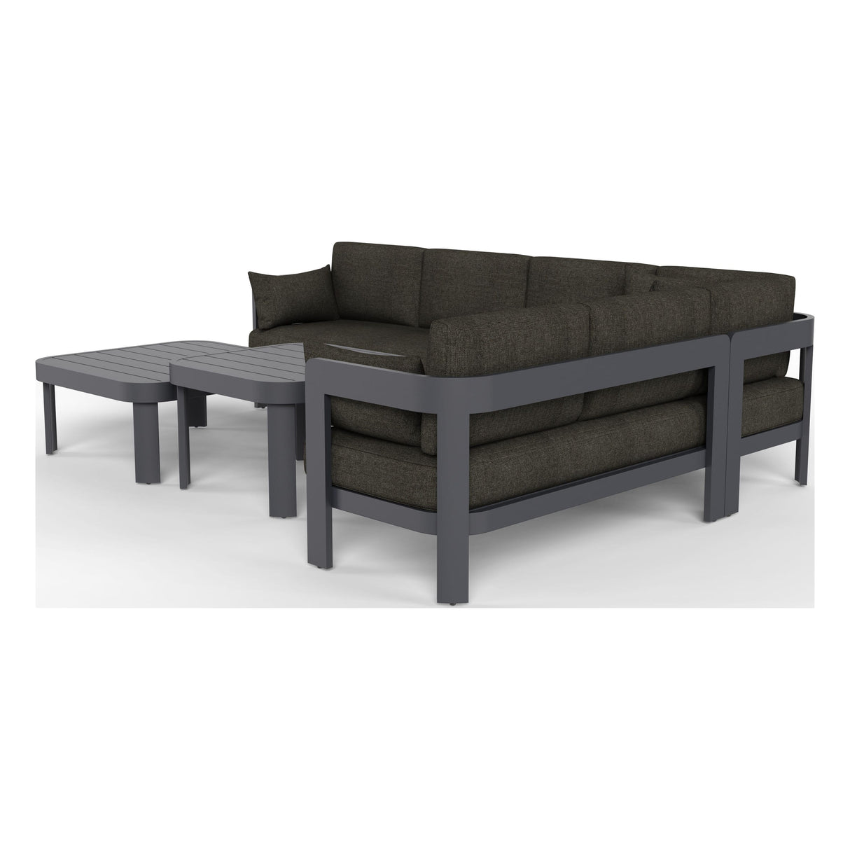 Aspen six-piece modular outdoor sectional in Charcoal, rear three-quarter view