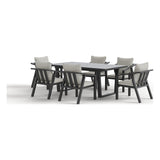 Rear three-quarter view of the Monarch seven-piece outdoor dining set in Light Gray