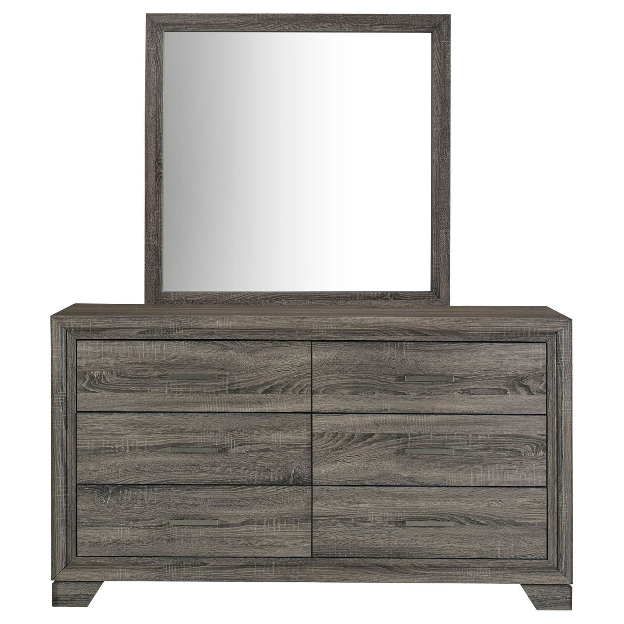 Funston - 6 Drawer Dresser With Mirror - Brown Oak