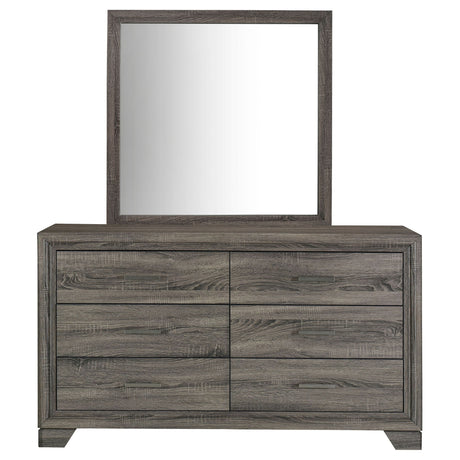 Funston - 6 Drawer Dresser With Mirror - Brown Oak