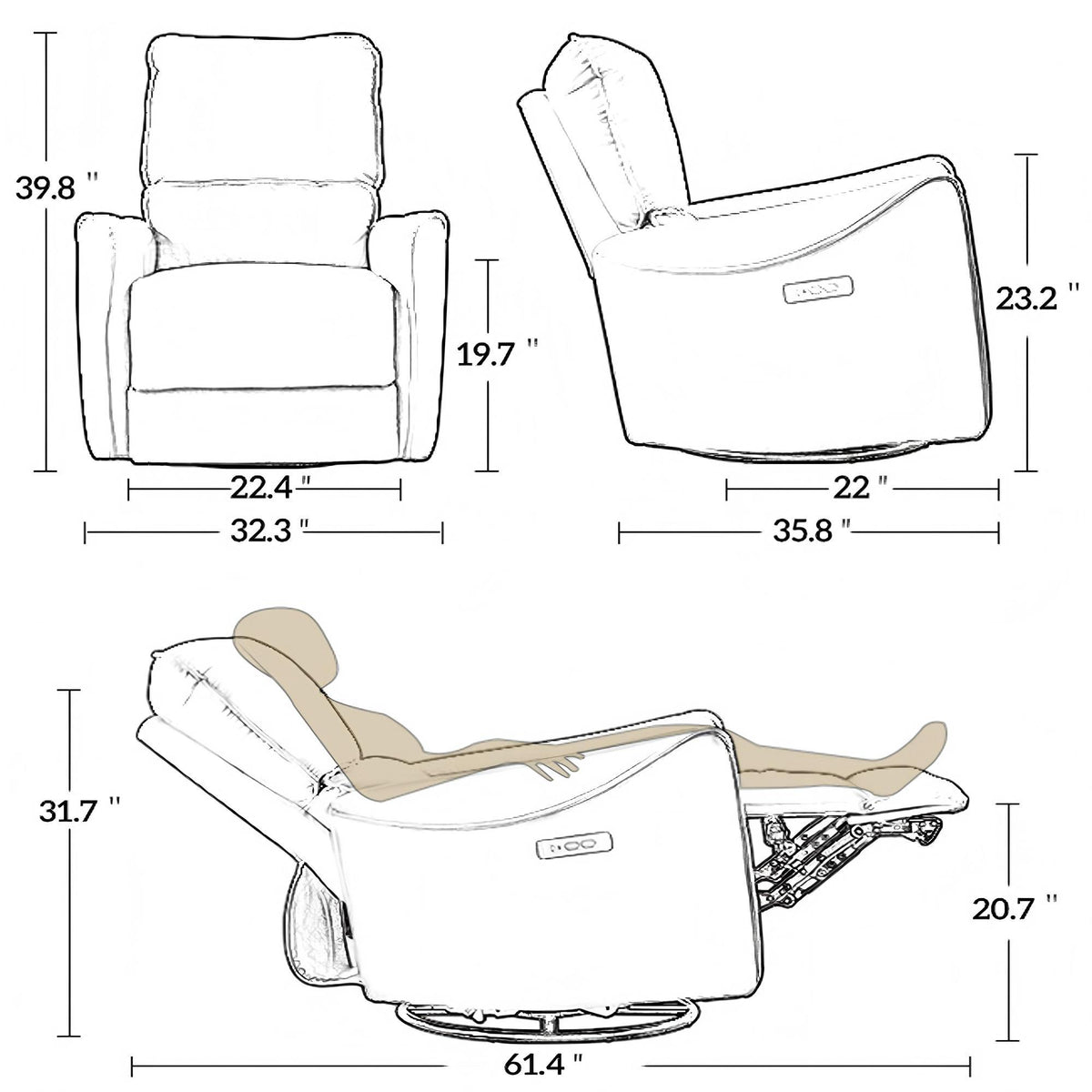 Electric Recliner Chair With Rocker And Swivel