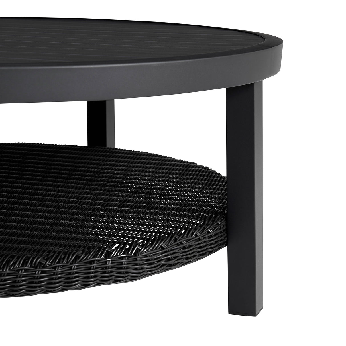 Cayman - Black Aluminum Outdoor Round Conversation Table With Wicker Shelf