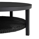 Cayman - Black Aluminum Outdoor Round Conversation Table With Wicker Shelf