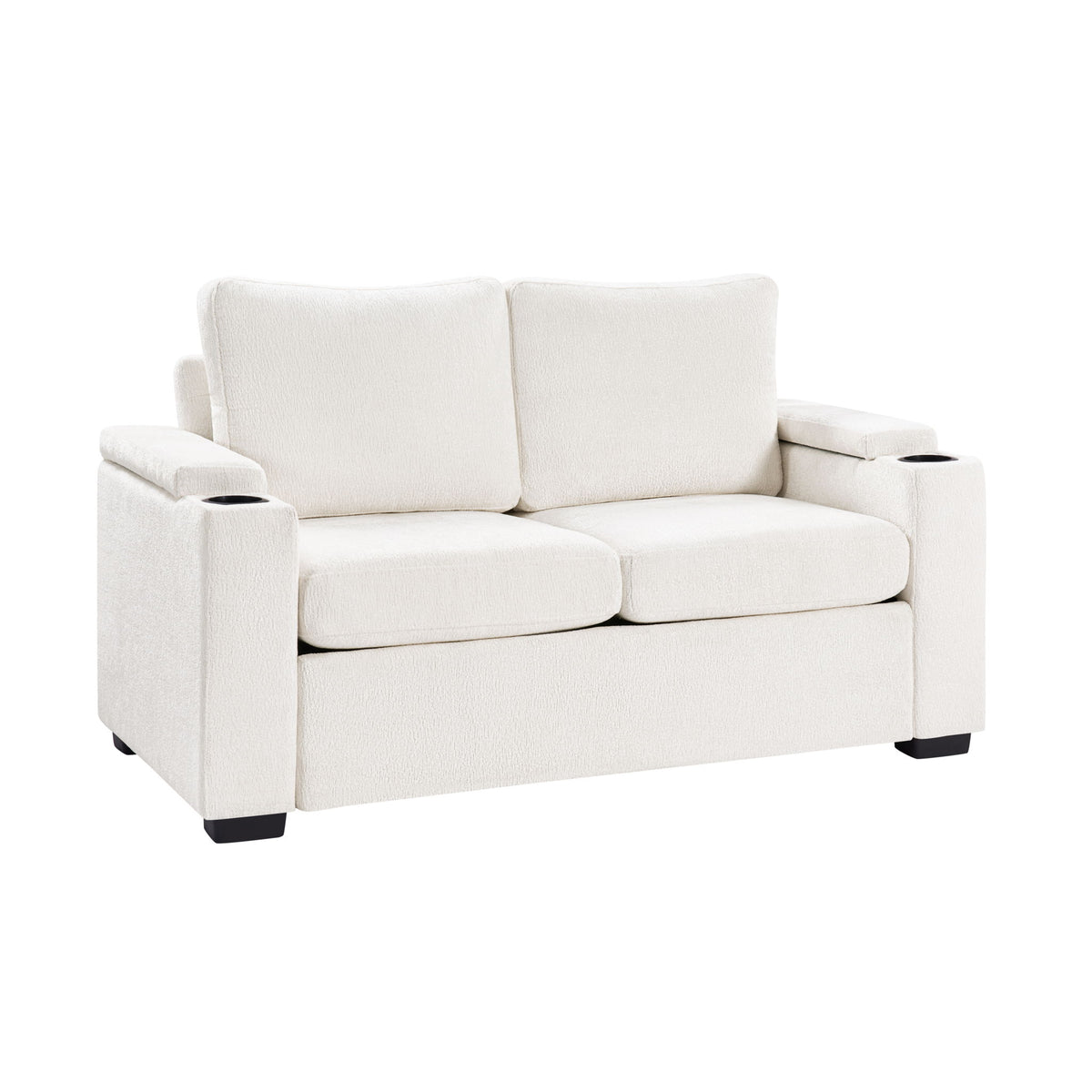 Pull Out Sofa Bed Loveseat With Twin Mattress, Cup Holders And Arm Storage