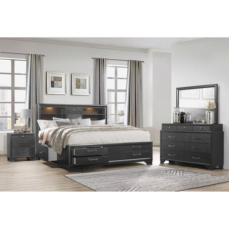 Civic - King Storage Bed With Bookcase Headboard And Built In Lighting - Gray