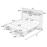 Transitional Bed With Smooth Gliding Drawers, Built In Lights, Open Headboard Shelves