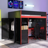 Gaming Loft Bed With Desk And Storage, LED Lights