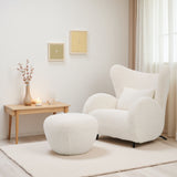 Wingback Armchair & Ottoman Combo For Living Room - White