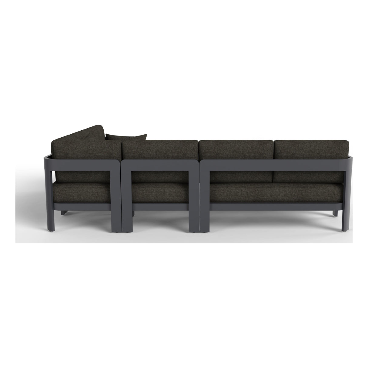 Rear view of the Aspen six-piece modular outdoor sectional in Charcoal