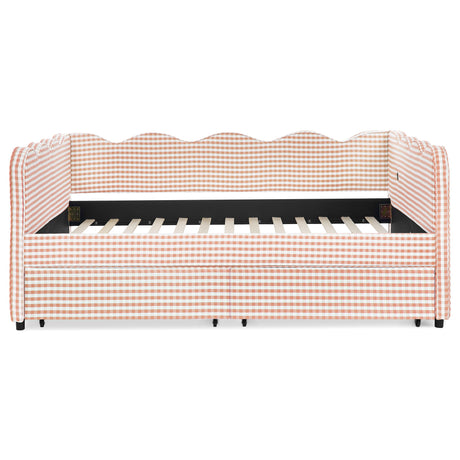 Gingham Daybed & USB Charging Port, Wave-Shaped Design