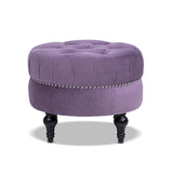 Dawn - Tufted Round Ottoman Nailhead Accents - Purple