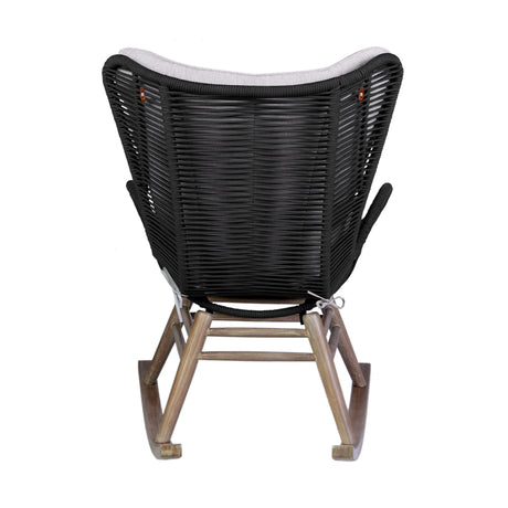 Fanny - Outdoor Patio Rocking Chair - Light Eucalyptus Wood And Charcoal Rope