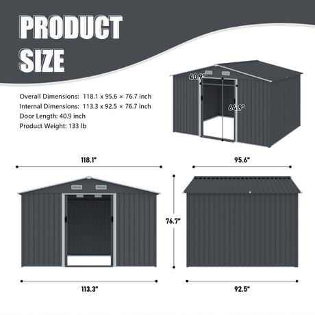 Outdoor Storage Shed Garden Building Heavy Duty Metal Sloped Roof Gray