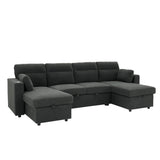 Convertible Sectional Sofa With Storage Chaise, Cup Holders And Pull Out Sleeper