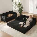 Soft Striped Convertible Sofa Bed, Dual Use Lounge Couch With Cup Holders And Pillows