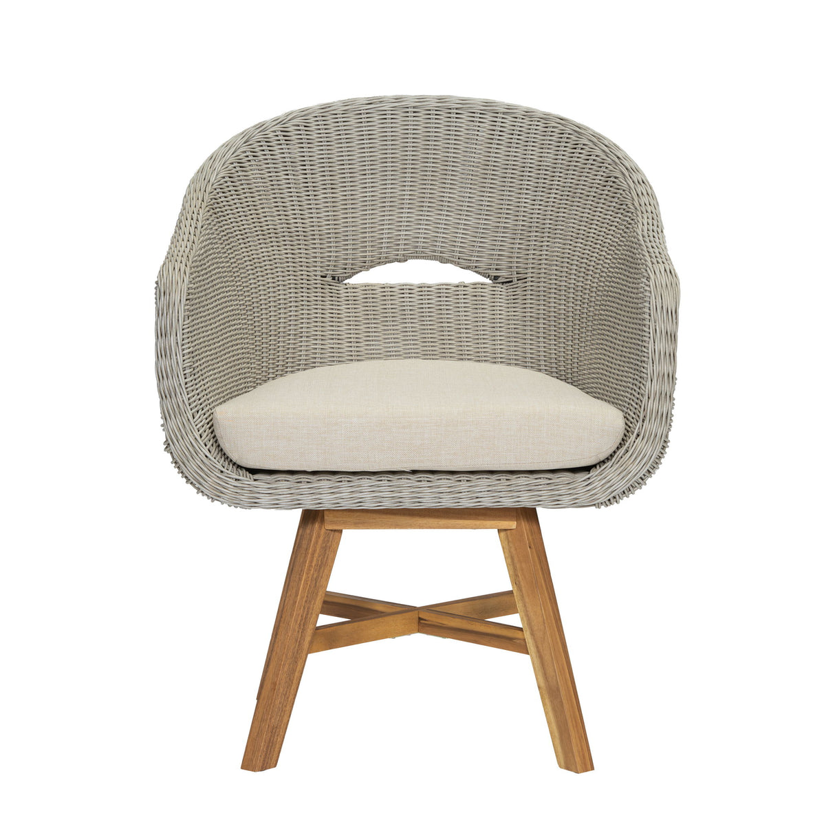 Modern Coastal Rattan Dining Chairs, (Set of 2), Solid Wood Legs - Beige