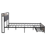 Modern Bed Frame With LED Lights, Upholstered Headboard, USB Charging