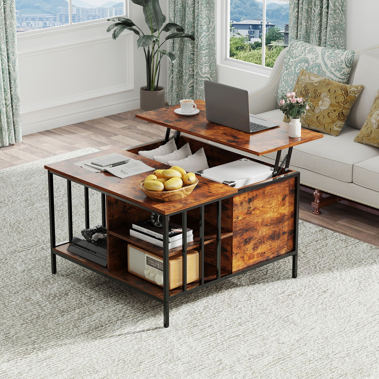Lift Top Coffee Table With Storage Adjustable Height - Black