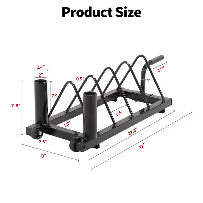Costoffs Horizontal Barbell Bumper Plate Rack Strength Fitness Rack Plate Holder Standard Plate Weight Storage Rack with Handle and Wheels