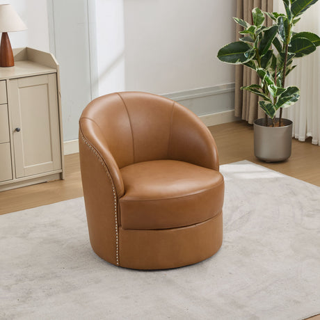 Swivel Accent Chair With 360° Smooth Spin - Black / Light Brown / Silver