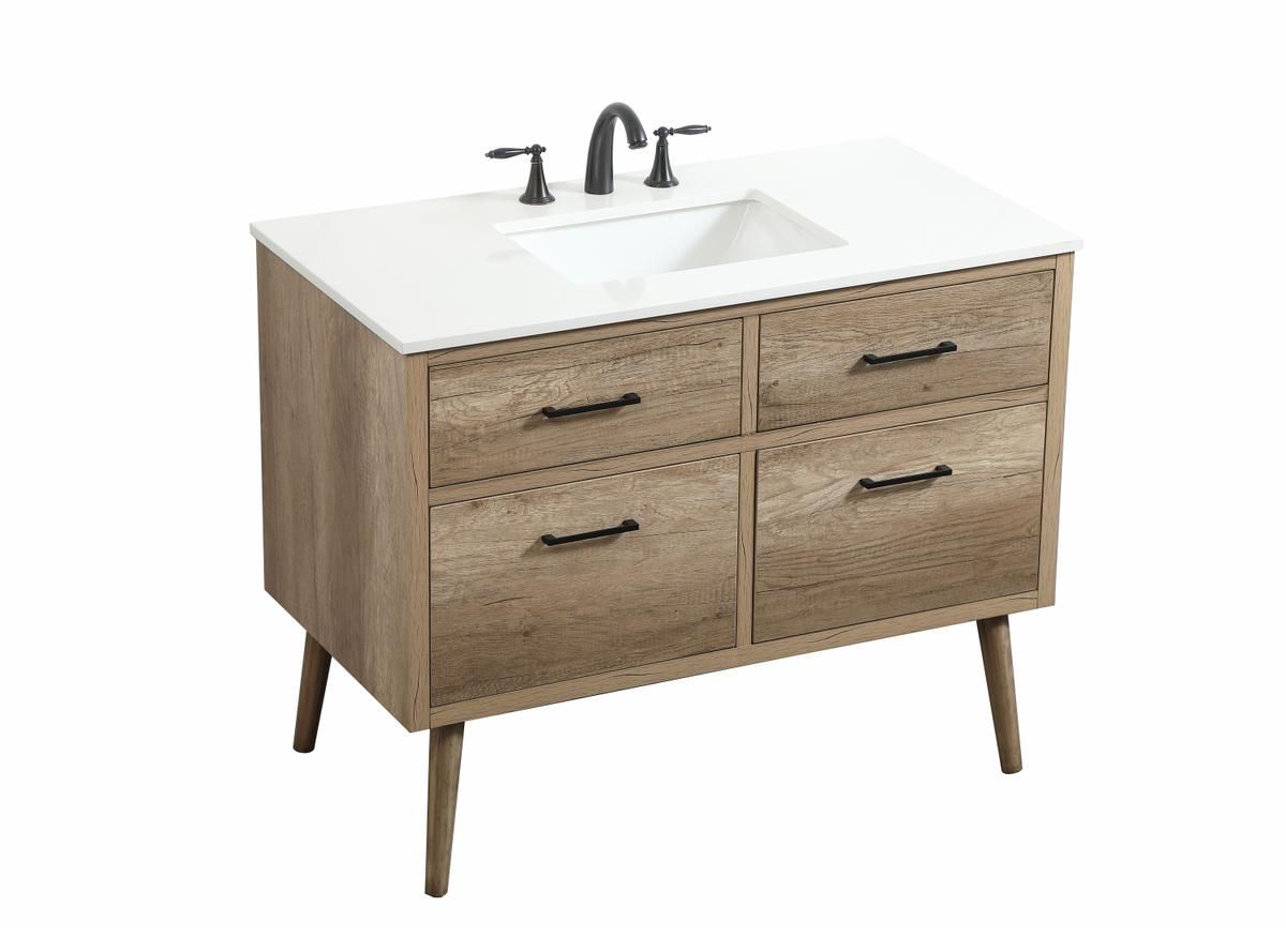 Elegant 42 In. Single Bathroom Vanity in Natural Oak