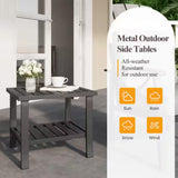 Square 2 Tier All-Weather Outdoor Side Table With Slatted Top