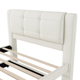 Full Size Upholstered Platform Bed With Adjustable Trundle - Beige