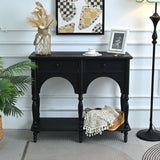 Accent Carved Console Table With Open Shelf And 2 Drawers For Living Room - Black
