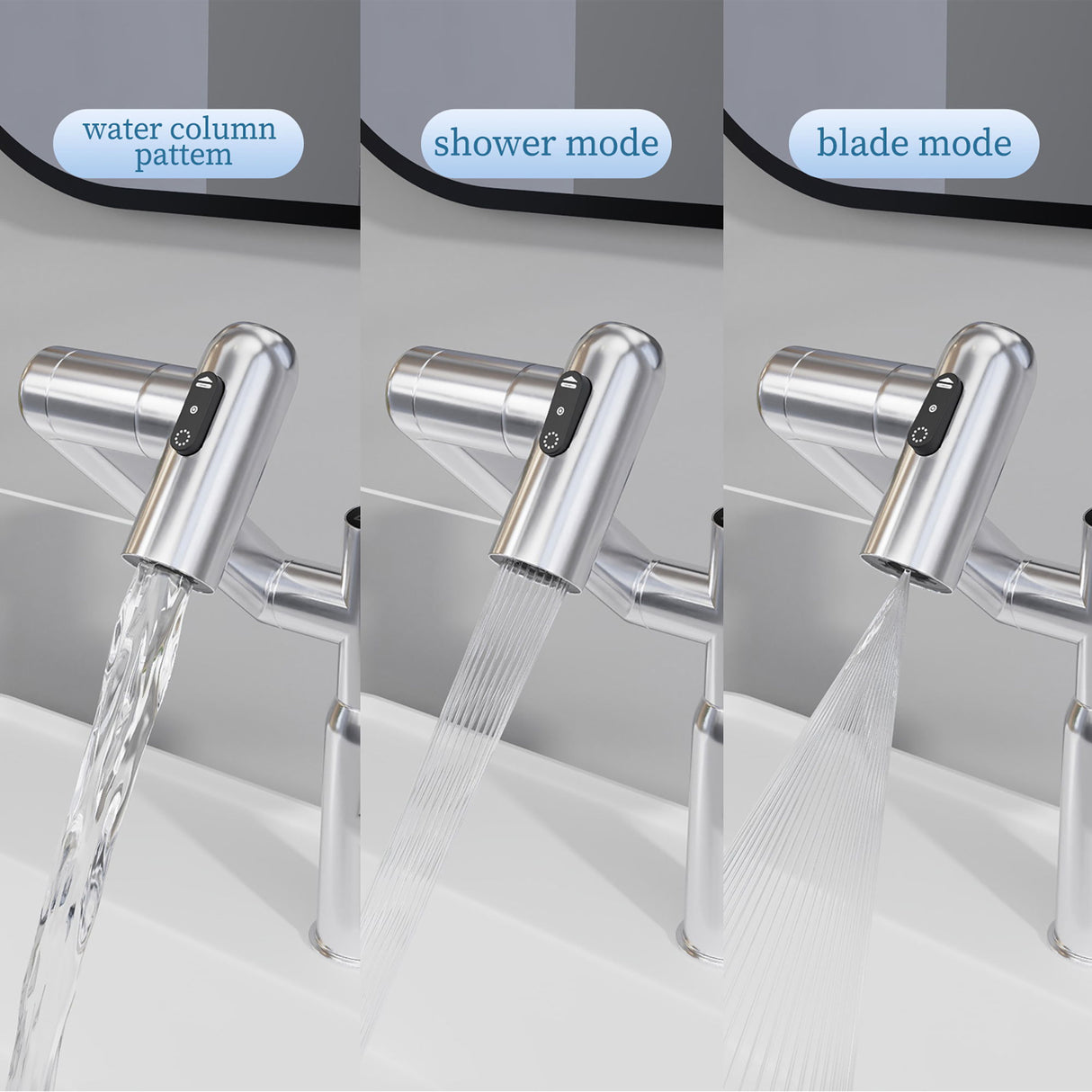 Bathroom Sink Faucet With Spray Function And Temperature Display, Anti Skid Switch, 360 Degree Rotary