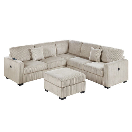 Upholstered L - Shaped 4 Piece Sectional Set With USB, Cocktail Ottoman