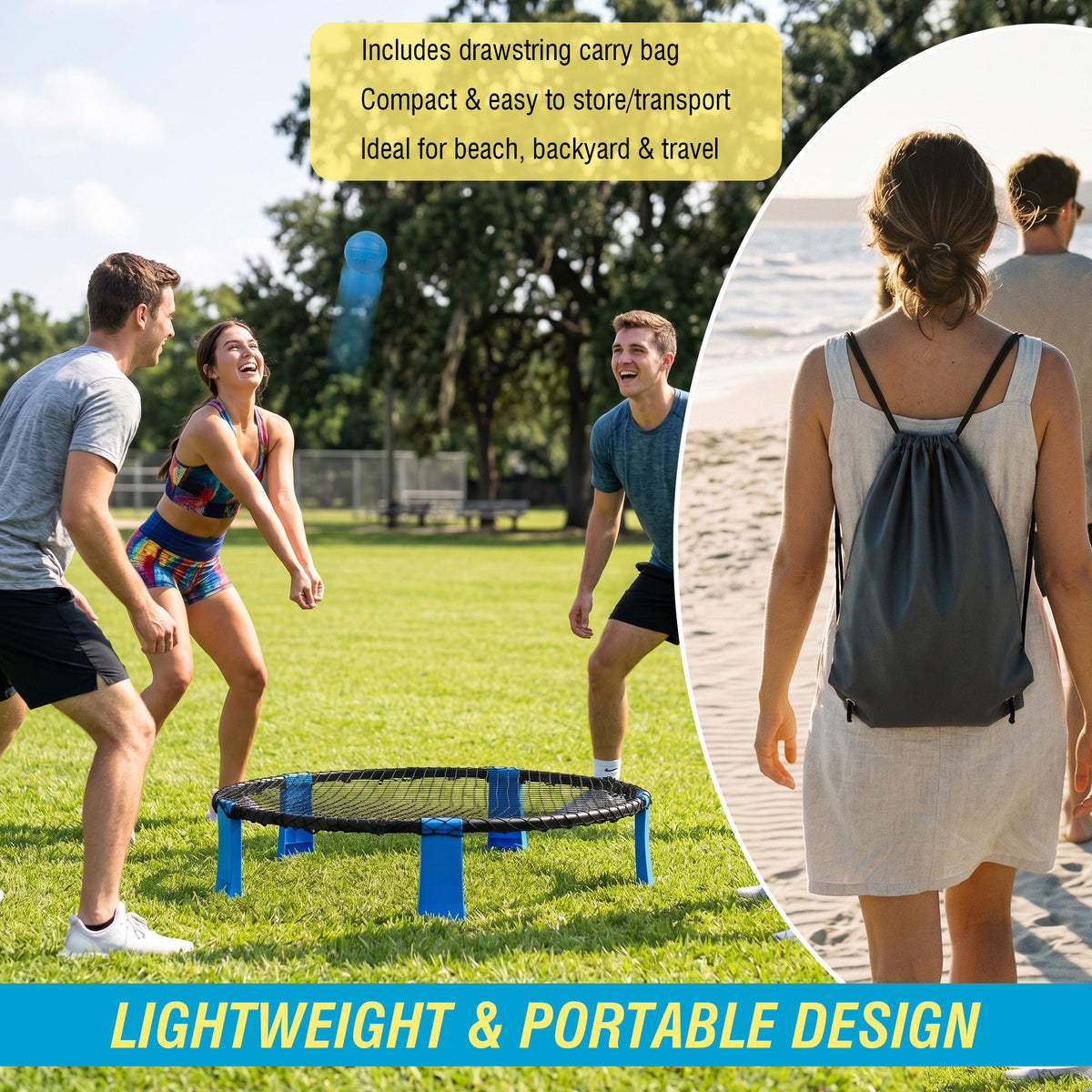 Outdoor Roundnet Game Set With 2 Balls, Sturdy Net And Carry Bag