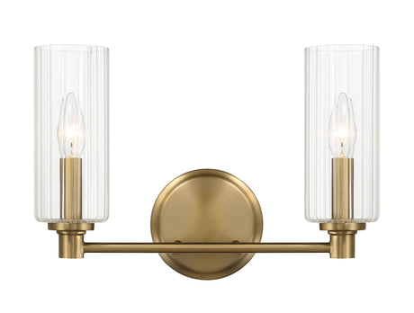 Regal - Double Light Vanity With Clear Ribbed Satin - Antique Brass / Clear