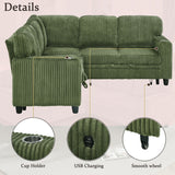 L-Shaped Sofa With Pull Out Sofa Bed With USB