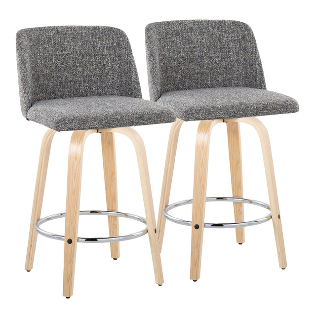Toriano - Contemporary Fixed-Height Counter Stool With Swivel And Round Footrest (Set of 2) - Stool Sets - Alpine Outlets