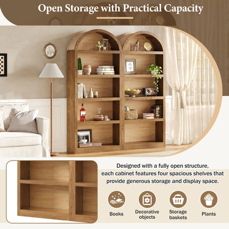 Freestanding Tall 5 Tier Display Bookcase For Living Room (Set of 2) - Brown
