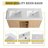 48" Freestanding Bathroom Vanity With Double Sink, 2 Soft Close Doors & 3 Open Shelves - Oak