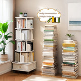 Rotating Bookshelf With Wheels And Drawer, 360° Spinning Design, Space Saving Storage