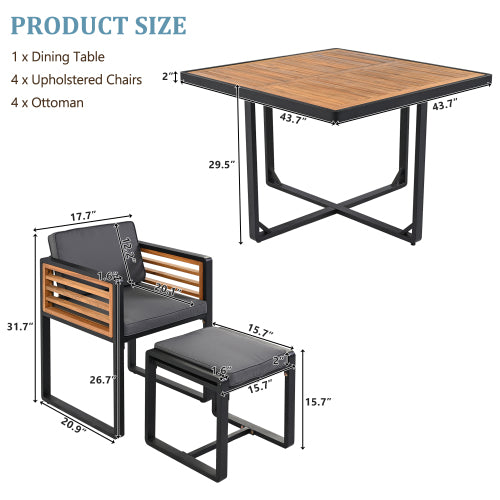 9-Pieces Acacia Wood Patio Dining Set