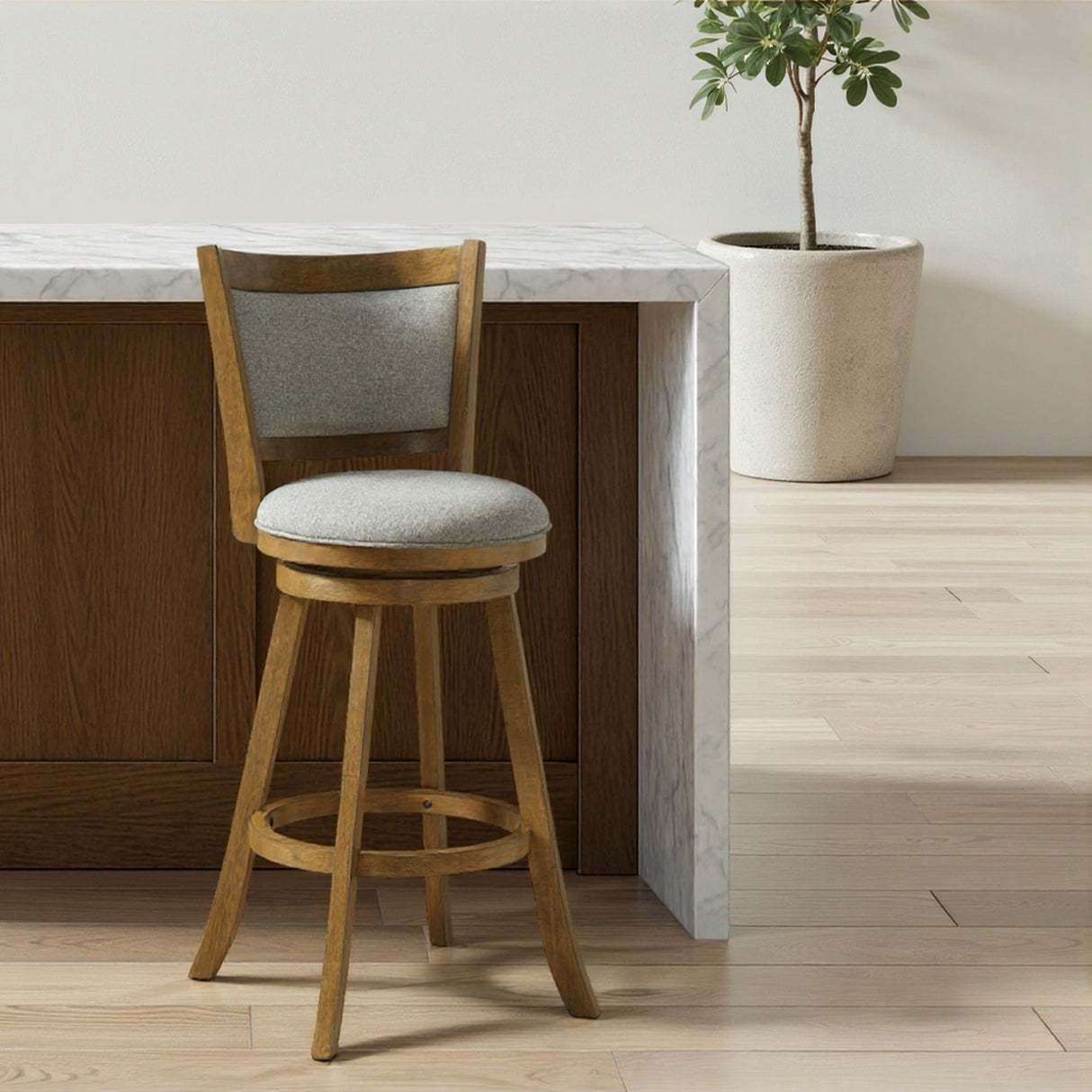 Aiden - Modern Farmhouse Swivel Wood Bar Height Kitchen Bar Stool