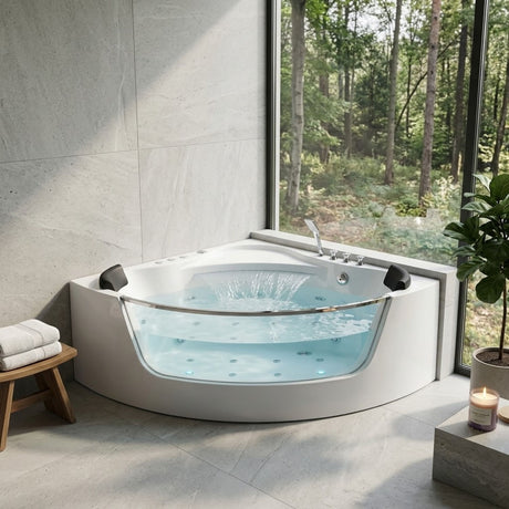 Revive - Massage Bathtub With 1.5 Hp Whirlpool Massage, Hidden Waterfall, LED Bubble Jets And Glass Accent - White