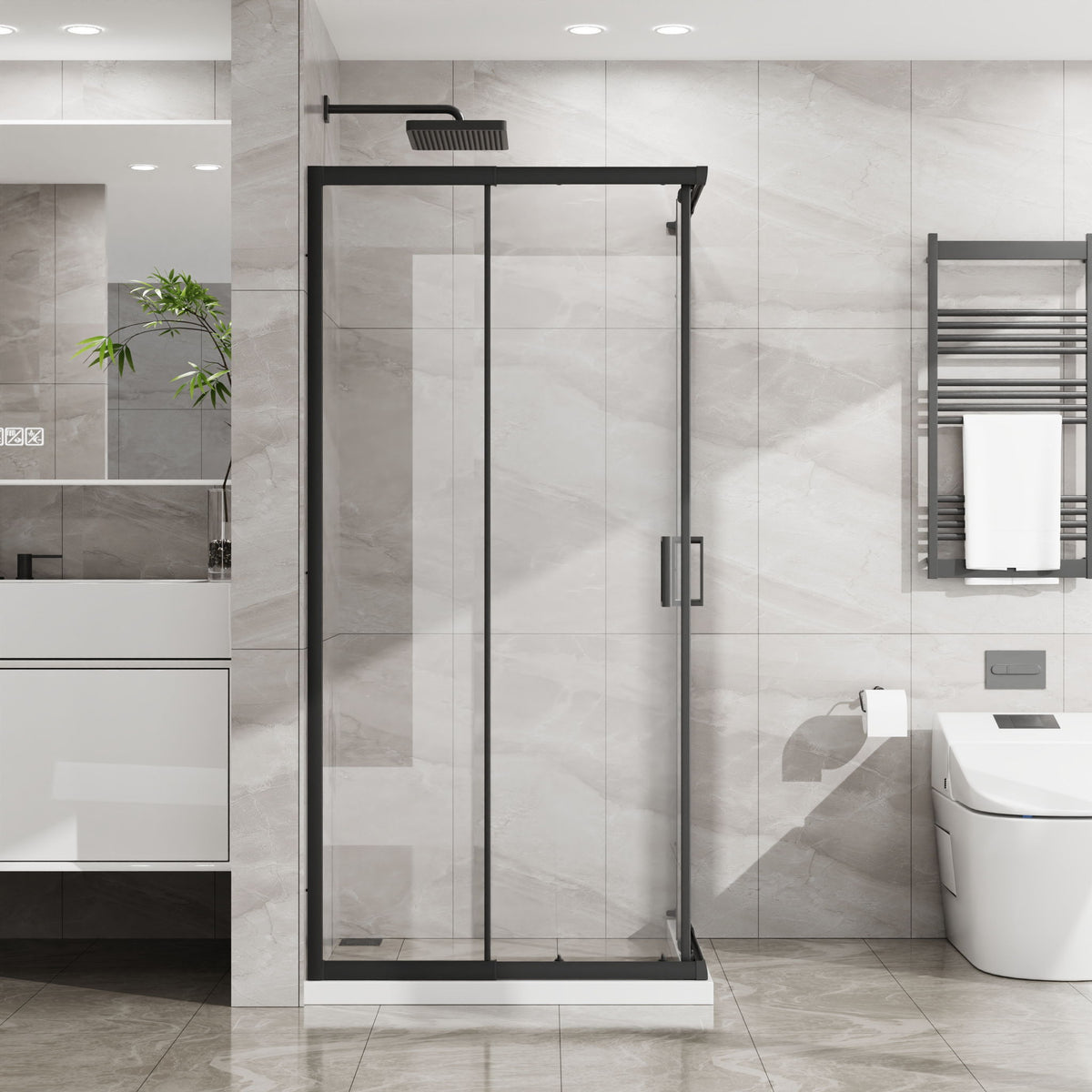 Corner Sliding Shower Door Combo With Base (No Drain Kit)