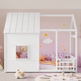 House Floor Bed With 7 Color LED Light, Built In Bookshelf