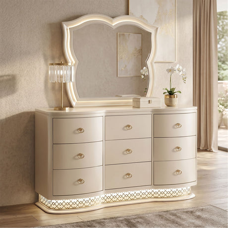 Flora - 9 Drawer Dresser With LED - Champagne