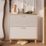 Narrow - Entryway Shoe Storage Cabinet With 2 Flip Drawers Legs - Natural / White